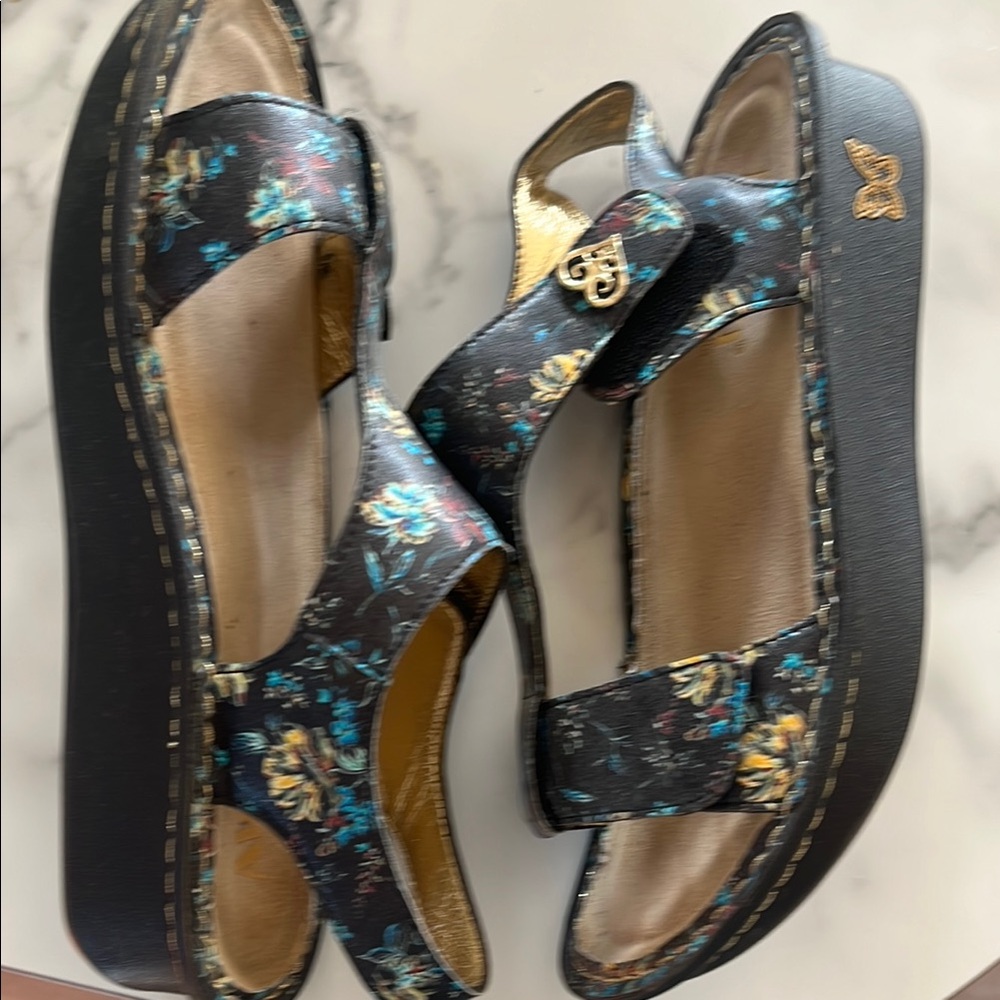 Alegria Floral Pattern Black and Blue Women's Sandals - Picture 2 of 4